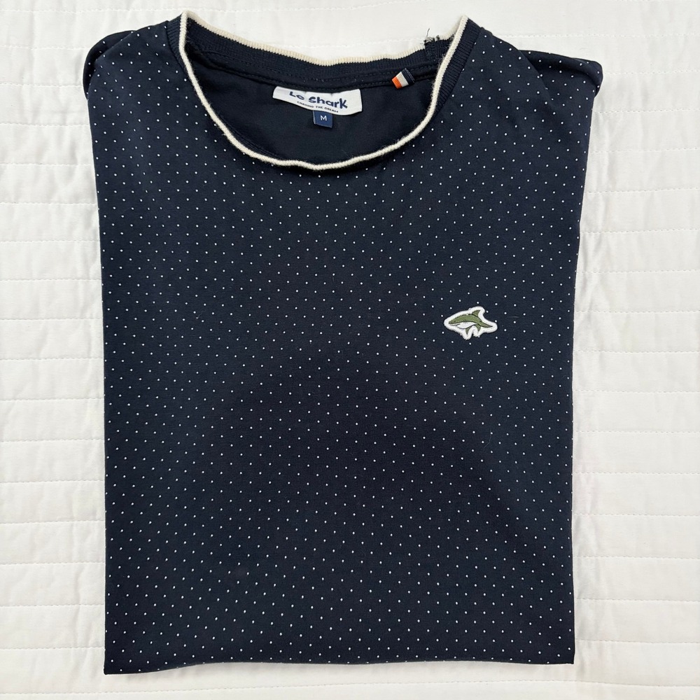 Le Shark Navy Blue Polka Dot Ringer Short Sleeve T-Shirt Mens Size Medium